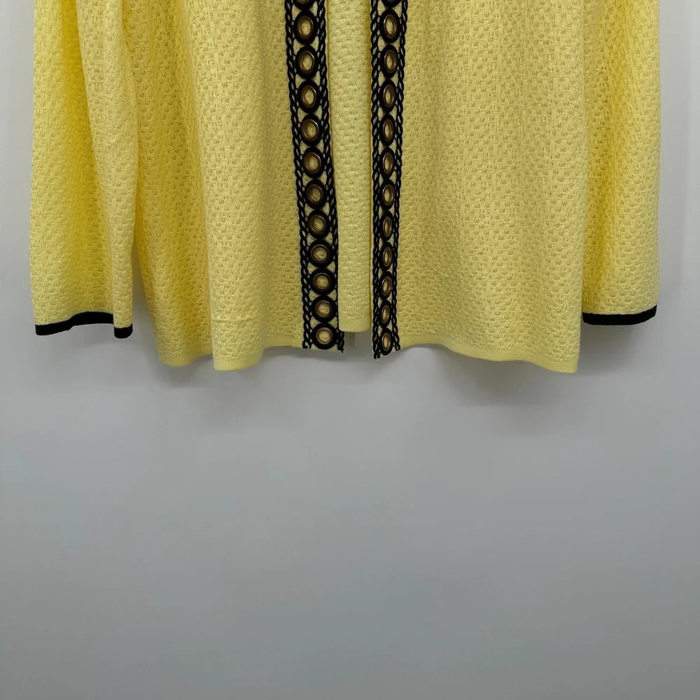 Ming Wang Cardigan Jacket Large Knit 3/4 Sleeve Shoulder Pads Office Career Boho
